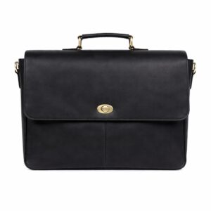 Black Leather Messenger Briefcase Bag