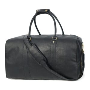 Black Leather Weekender Duffel Bag