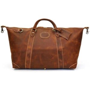 Brown Leather Weekend Travel Duffel Bag