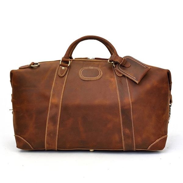 Brown Leather Weekend Travel Duffel Bag - Image 2
