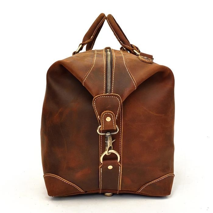 Brown Leather Weekend Travel Duffel Bag - Image 3