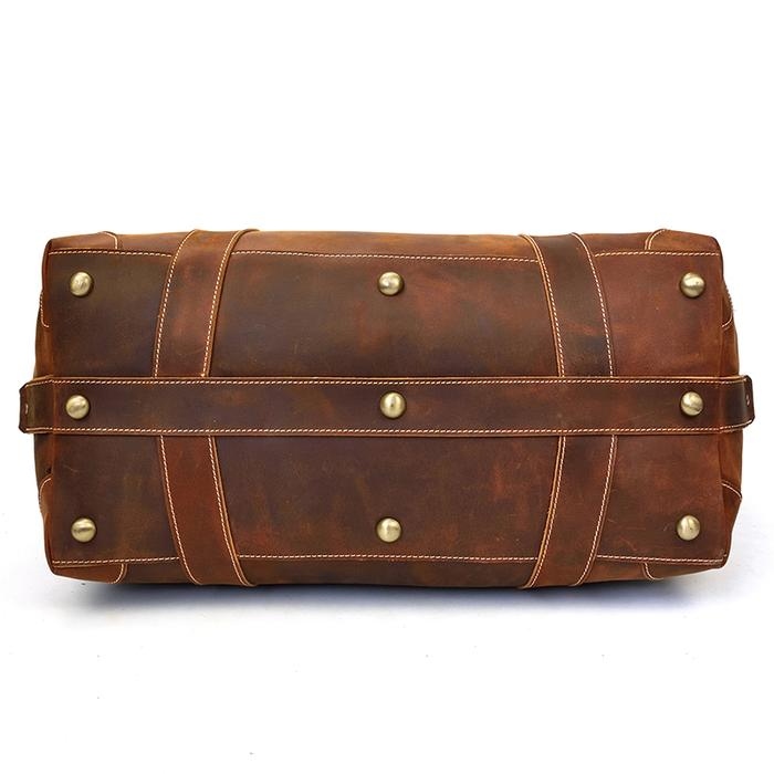 Brown Leather Weekend Travel Duffel Bag - Image 4