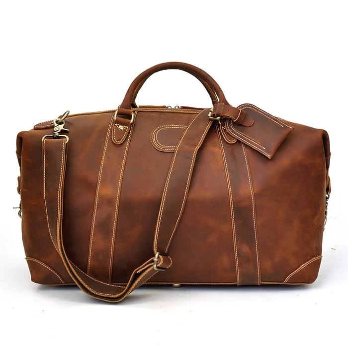 Brown Leather Weekend Travel Duffel Bag - Image 5