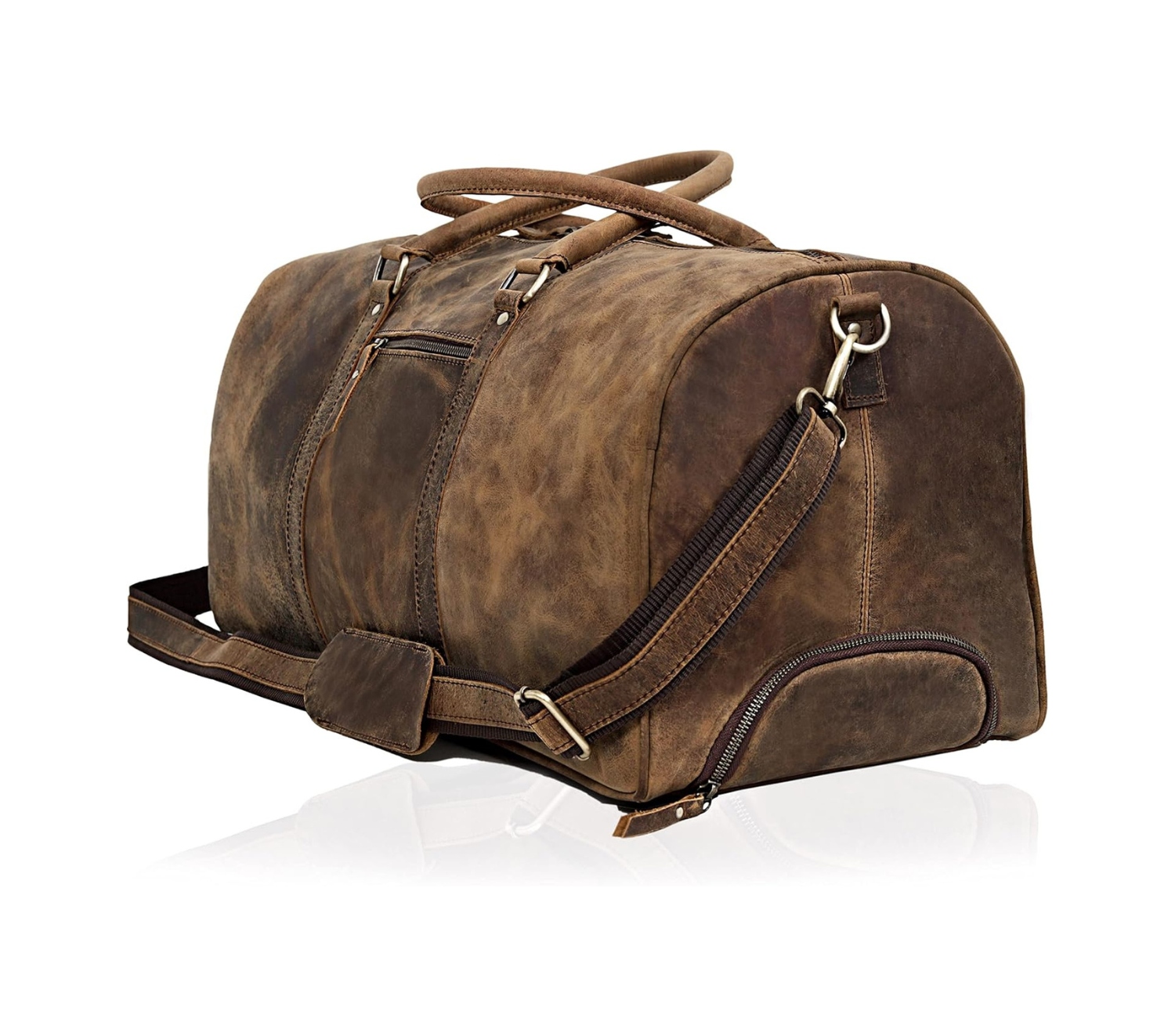 Brown Leather Weekender Duffel Bag