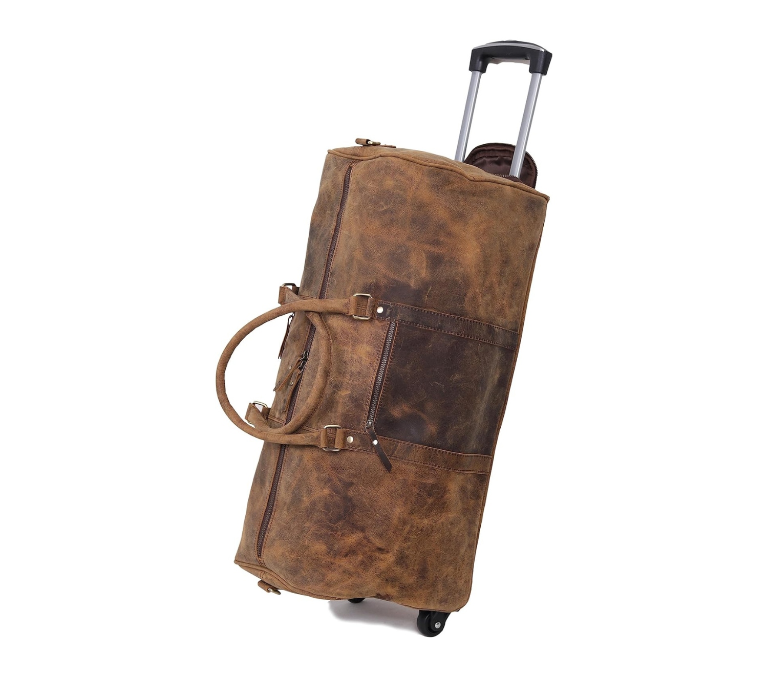 Brown Leather Weekender Duffel Bag - Image 2