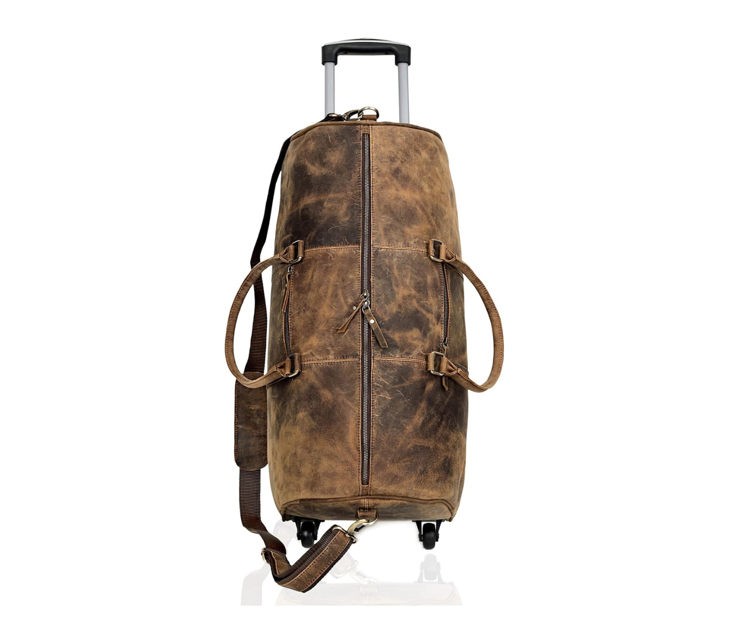 Brown Leather Weekender Duffel Bag - Image 3